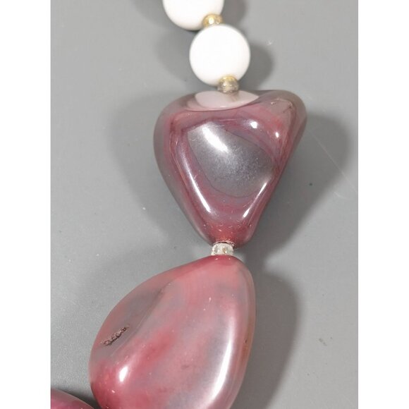 Boho Pink Agate Smokey Faceted Glass Chunky Statement Necklace 25" - Picture 5 of 12
